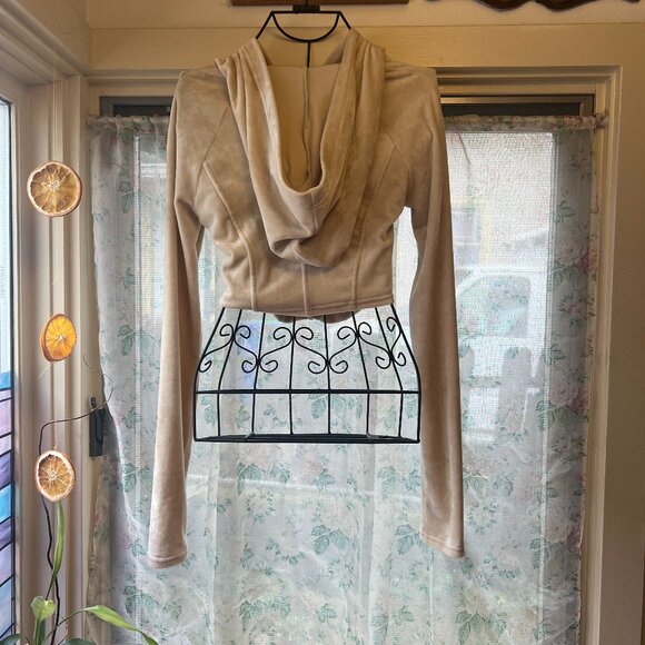 Out From Under Velour Cropped Corset Zip-Up Hoodie Ivory Size M Urban Outfitters - Picture 13 of 15